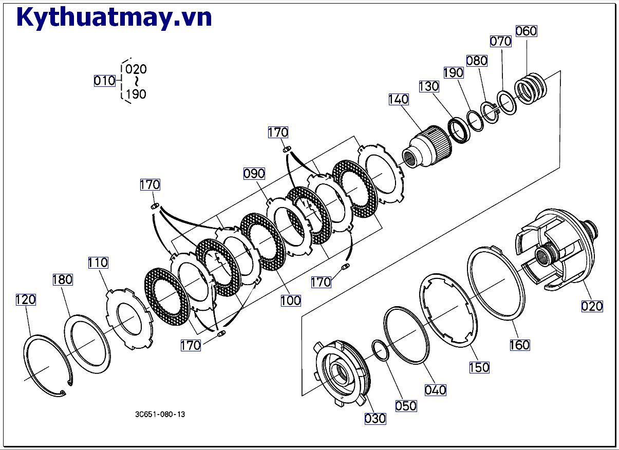 Bộ li hợp PTO( những bộ phận cấu thành ) mới 10001 đến 49999